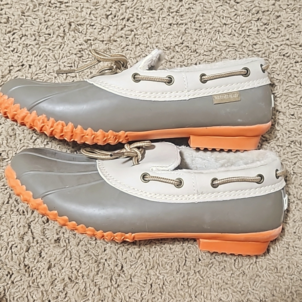 JBU Jambu Gwen Duck Shoes, Women's SZ 8,  Taupe/Orange, Vegan Fur, Waterproof